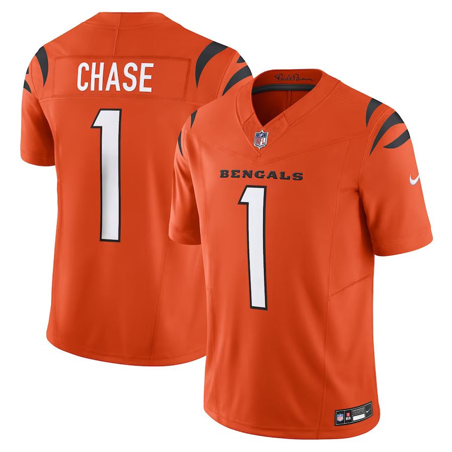 Men Cincinnati Bengals #1 Ja Marr Chase Nike Orange Vapor F.U.S.E. Limited NFL Jersey->denver broncos->NFL Jersey